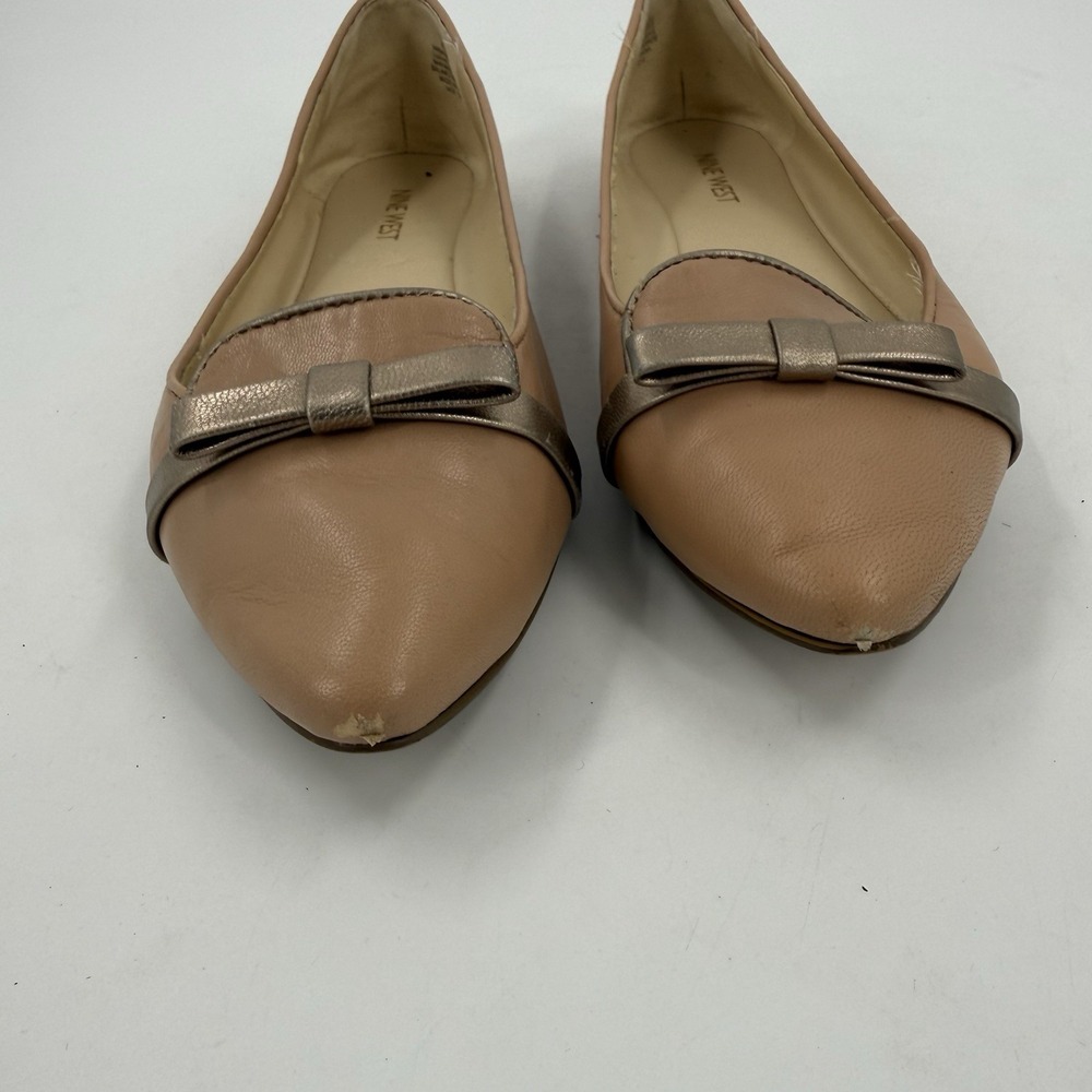 Nine West Women's 8 Nude Blush Pointed Toe Bow Ballet Flats Dress Shoes - Picture 4 of 7
